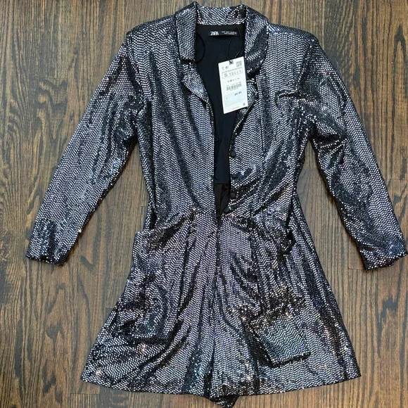 Silver Sequin Blazer Dress with POCKETS - Picture 1 of 3